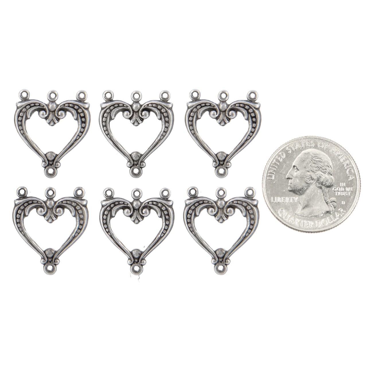 Silver Plated Brass Four Ring Heart Shaped Connectors, Set of Six - S-4C13